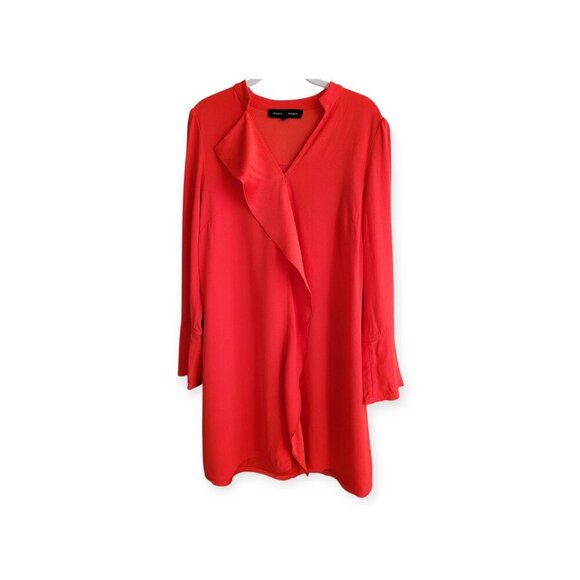 Proenza Schouler Mini Shift Dress Ruffle Embellishment V-Neck Burnt Orange W 10 - Picture 6 of 16